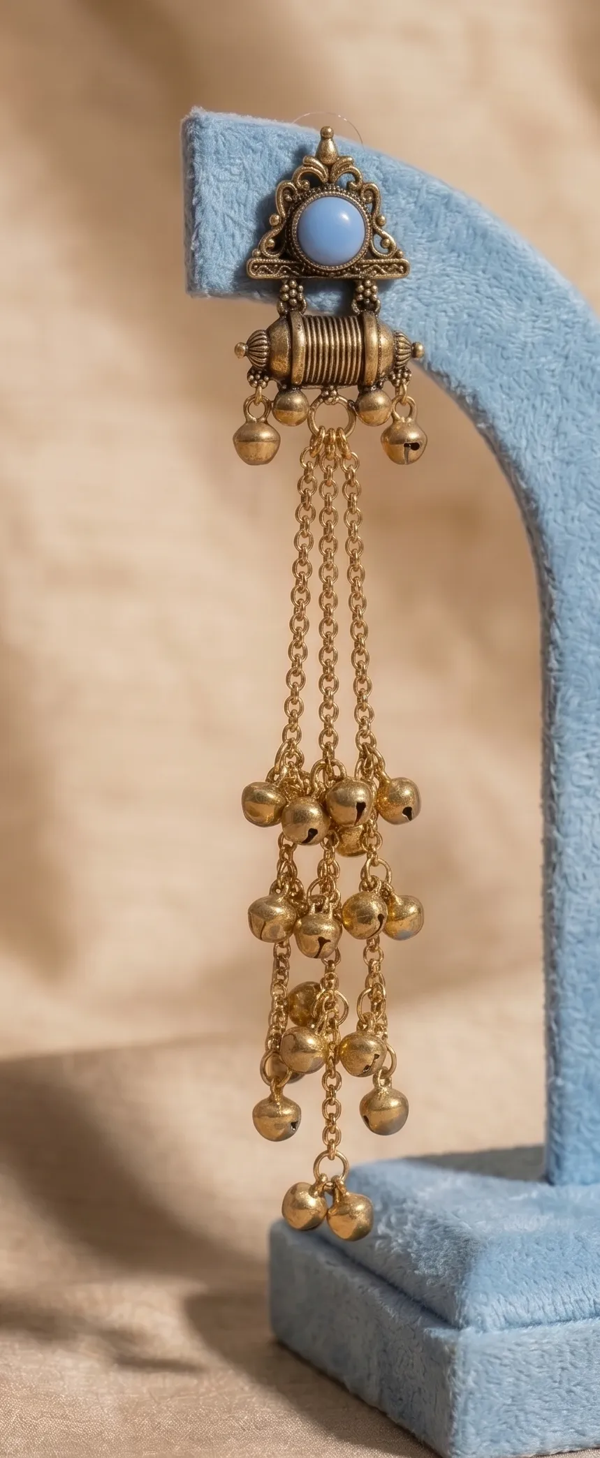 Turquoise Tribal Ghungroo Tiered Earrings